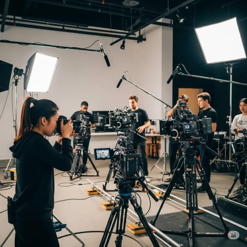 a group of people in a studio